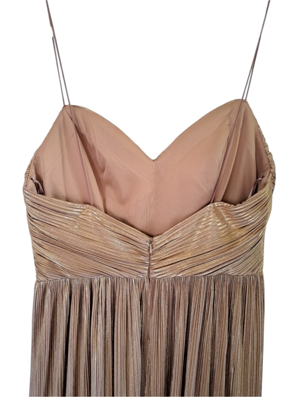 Ieena for Mac Duggal Dress 26275 Slit Metallic Rose Gold Ruched  Gown NWT Size 6 - Picture 7 of 12